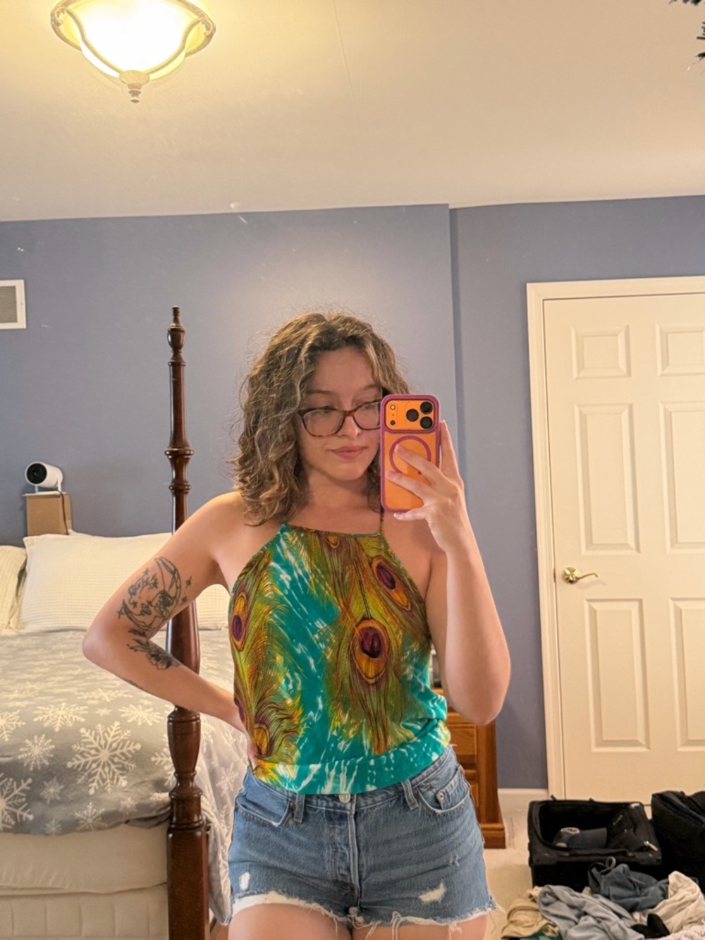 Women’s Green Peacock-Print Halter Top